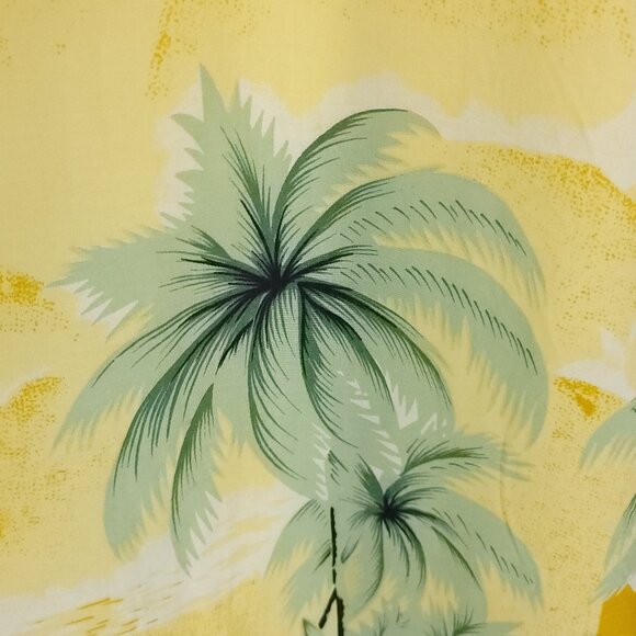 Vtg Wingo Hawaiian Button Front Shirt Men's Large Yellow Orange Hibiscus Floral - Picture 9 of 10